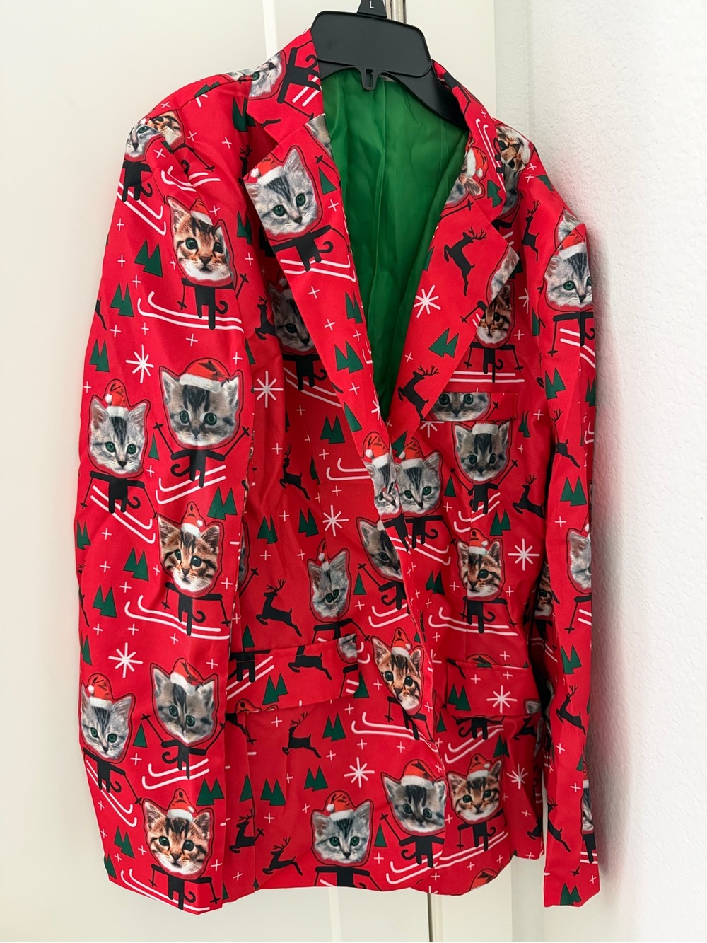 Red Holiday Cat Print Blazer for Men